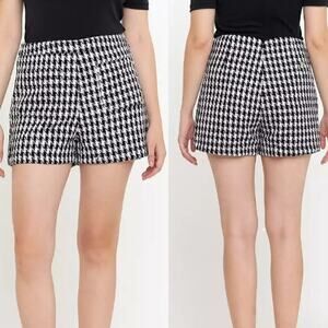 NWT Zara Wonderland Kerry Tweed High Waist Houndstooth Shorts Black Women Size M